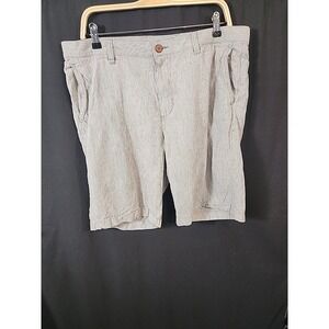 Tommy Bahama Stripe City Shorts Flat Front Linen Cotton Blue White Mens‎ 36